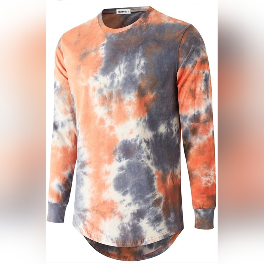 KLIEGOU Hip Hop Tie-Dyed orange gray Hipster Curve Hem long sleeves Size Medium